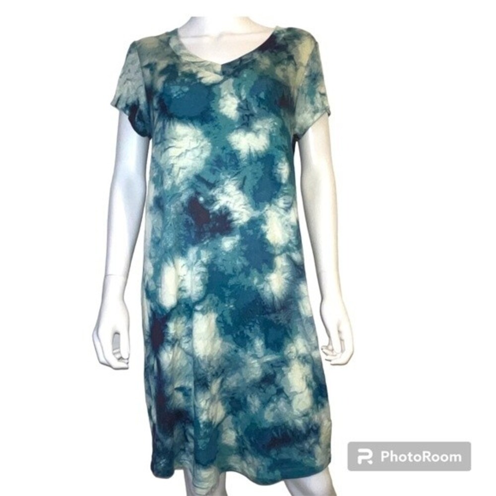 Cynthia Rowley Blue Tie-Dye Print V-Neck T-Shirt Dress Size S